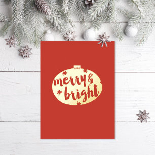 Merry and Bright Illustrated Ornament Foil Holiday Postcard