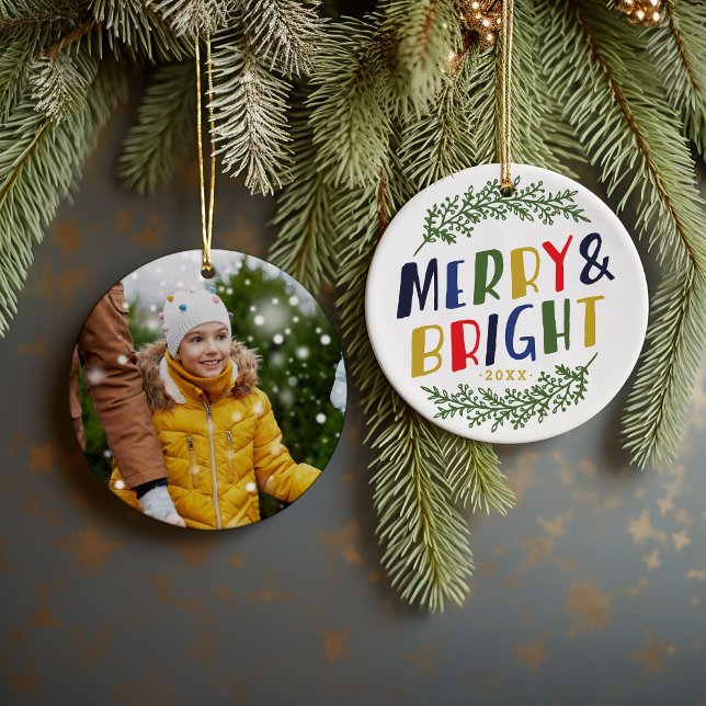 Merry and Bright Keepsake Photo Ornament (Creator Uploaded)