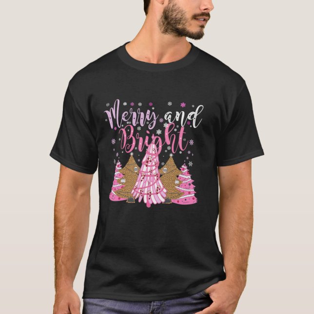 Merry And Bright Leopard Christmas Tree Ugly Xmas  T-Shirt (Front)