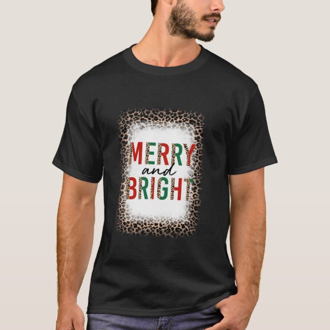 Merry and Bright Leopard Christmas Women Girls Ble T-Shirt (Front)