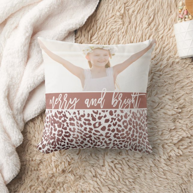Merry and Bright Leopard Print Photo Holiday Cushion (Blanket)
