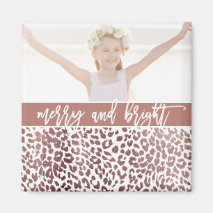 Merry and Bright Leopard Print Photo Holiday Magnet
