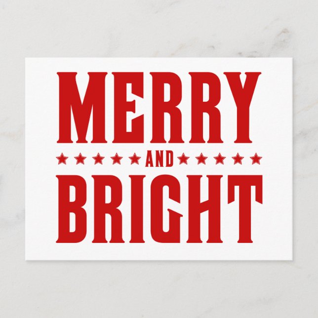 Merry and Bright Letterpress Style No. 507 Holiday Postcard (Front)