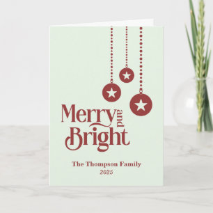 "Merry and Bright" Light Green Christmas Card