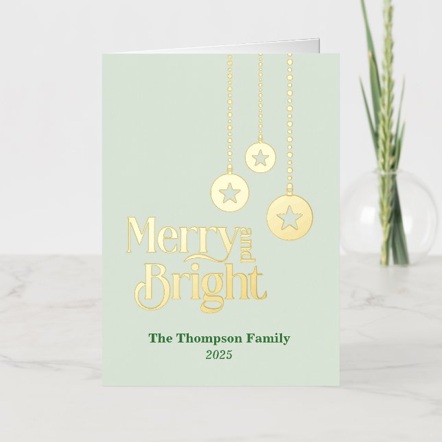 "Merry and Bright" Light Green Folded Foil Holiday (Front)