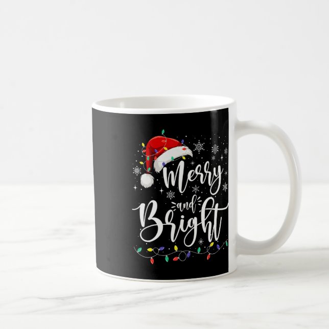 Merry And Bright Lights Red Santa Hat Xmas Family  Coffee Mug (Right)