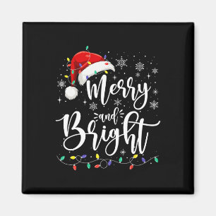 Merry And Bright Lights Red Santa Hat Xmas Family Magnet