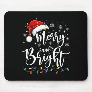 Merry And Bright Lights Red Santa Hat Xmas Family Mouse Pad