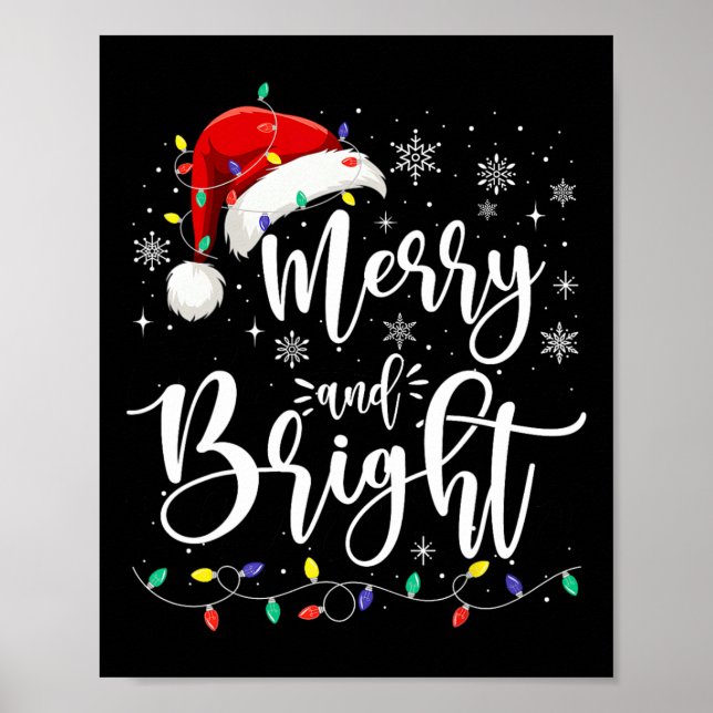 Merry And Bright Lights Red Santa Hat Xmas Family  Poster (Front)