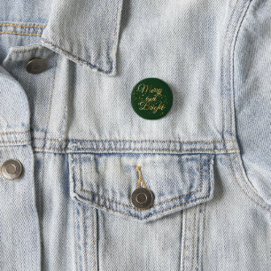 Merry and Bright Luxe, Dark Green & Gold Design 3 Cm Round Badge