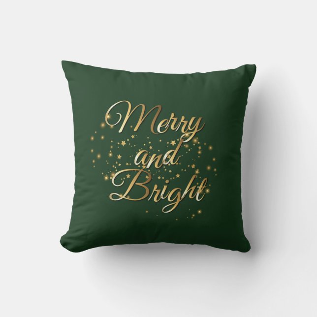 Merry and Bright Luxe, Dark Green & Gold Design Cushion (Front)