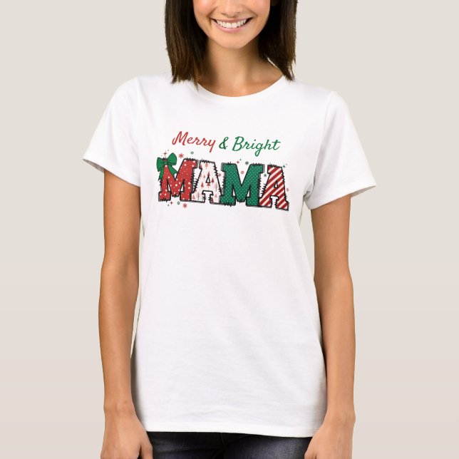 Merry and Bright Mama Christmas shirt Doodle funny (Front)