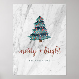Merry and Bright Marble Christmas Tree and Script Poster
