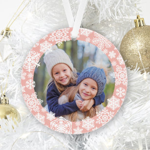 Merry and Bright   Merlot and Blush Photo Holiday Ornament