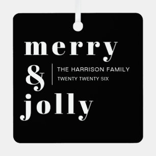 Merry and Bright Minimal Black White Christmas Metal Tree Decoration