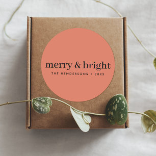 Merry and Bright   Minimalist Christmas Soft Red Classic Round Sticker