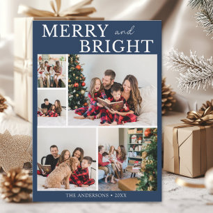 Merry and Bright Minimalist photo Family Christmas Invitation