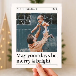 Merry and Bright Minimalist Red Christmas Photo Holiday Card