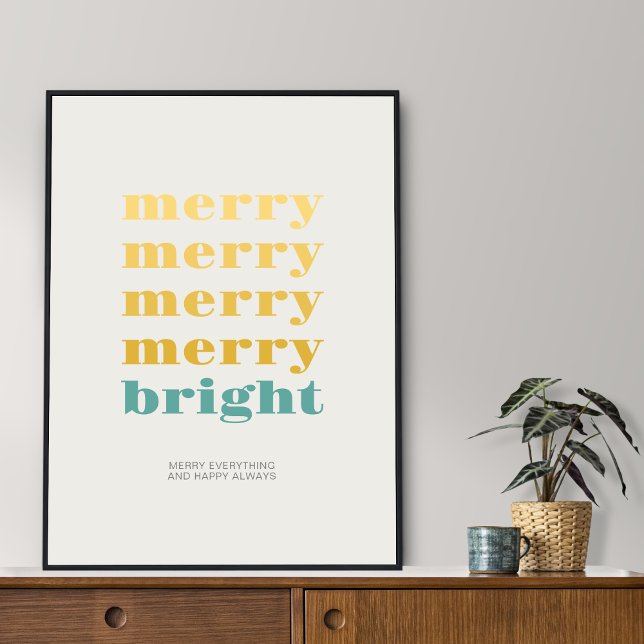 Merry and Bright Minimalist Teal Holiday Graphic Poster (Creator Uploaded)