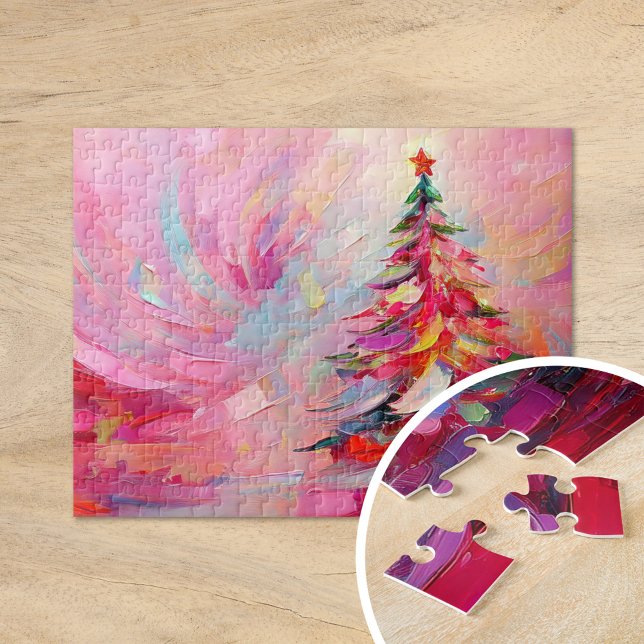 Merry and Bright Modern Abstract Christmas Tree  Jigsaw Puzzle (Creator Uploaded)