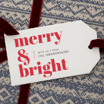 Merry and Bright | Modern Christmas Bright Red Gift Tags<br><div class="desc">A stylish modern holiday gift tag with a bold retro typography quote "merry & bright" in bright red on a white background. The greeting and name can be easily customised to suit your needs. A trendy fun design to stand out this holiday season!</div>