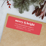 Merry and Bright | Modern Christmas Bright Red Return Address Label<br><div class="desc">A stylish modern holiday return address label with a bold retro typography quote "merry & bright" in white on a bright red background. The greeting and address can be easily customised to suit your needs. A trendy fun design to stand out this holiday season!</div>