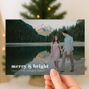 Merry and Bright Modern Christmas Couple Photo Holiday Card