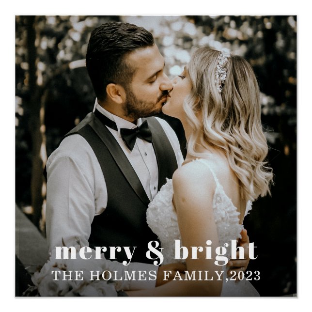 merry and bright modern christmas couple photo  poster (Front)