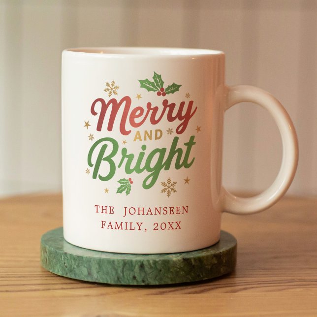 Merry and Bright Modern Christmas Festive Simple Coffee Mug (Creator Uploaded)