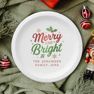 Merry and Bright Modern Christmas Holiday Party Paper Plate