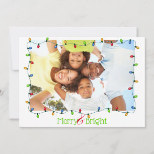 Merry and Bright Modern Christmas Lights Photo Holiday Card