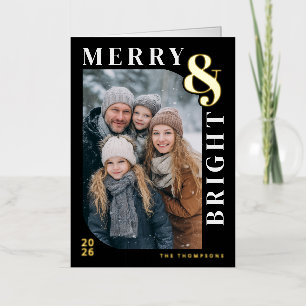 Merry and Bright Modern Christmas Photo - Black Foil Holiday Card
