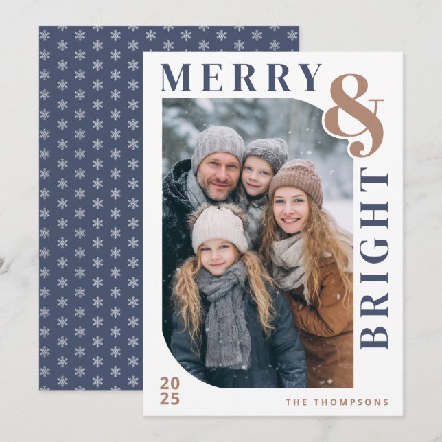 Merry and Bright Modern Christmas Photo Holiday Card (Front/Back)