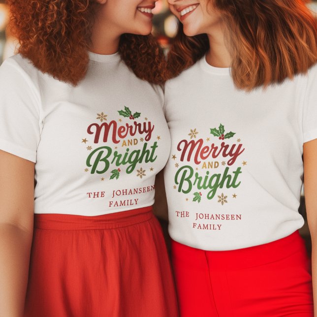 Merry and Bright Modern Christmas Red and Green T-Shirt (Creator Uploaded)