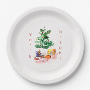 Merry and Bright Modern Christmas Tree Paper Plate