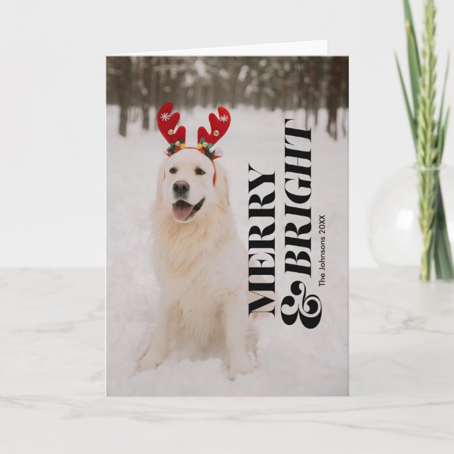 Merry and Bright Modern Christmas Typography Card (Front)