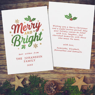 Merry and Bright Modern Christmas Typography  Holiday Card