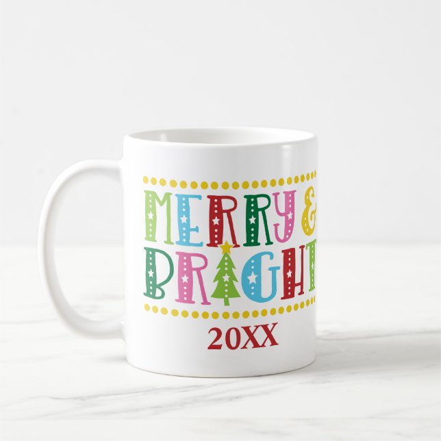 Merry and Bright Modern Colourful Christmas Holida Coffee Mug (Left)