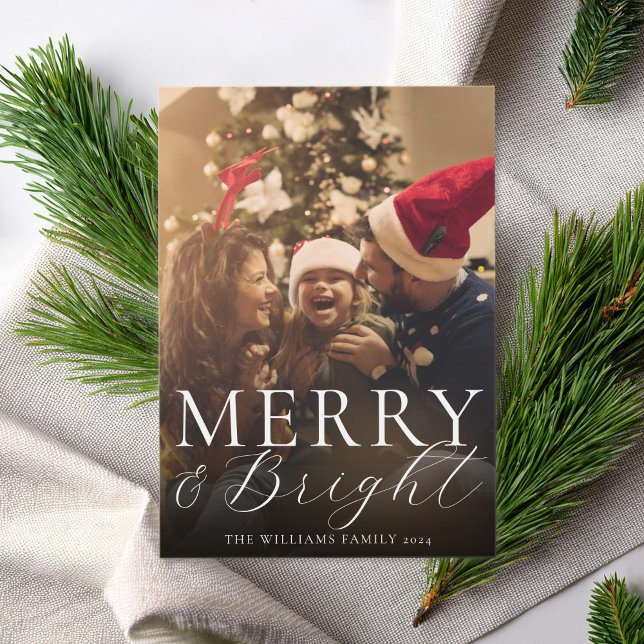 Merry and Bright Modern Elegant Christmas Photo Holiday Card (Creator Uploaded)