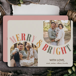 Merry and Bright Modern Family Photo Christmas Holiday Card