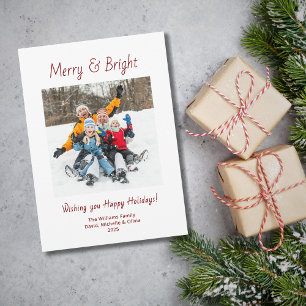 Merry and Bright Modern Family Photo Christmas  Holiday Card