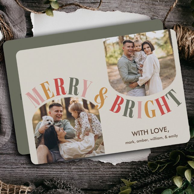 Merry and Bright Modern Family Photo Christmas Holiday Card (Creator Uploaded)