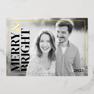 Merry and Bright Modern Foil Holiday Photo Card