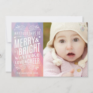 Merry and Bright Modern Geometric Pastel Photo Holiday Card