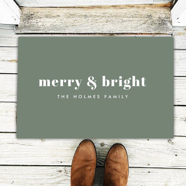 Merry and Bright | Modern Minimal Christmas Green Doormat (Creator Uploaded)