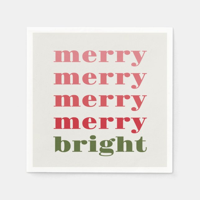 Merry and Bright Modern Minimal Green Christmas Napkin (Front)