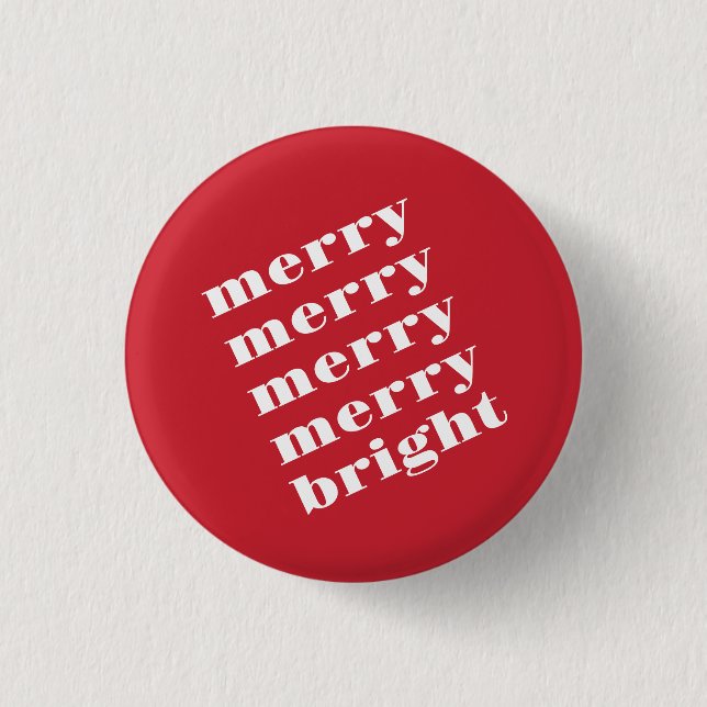 Merry and Bright Modern Minimal Red Christmas 3 Cm Round Badge (Front)