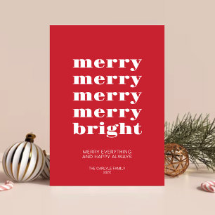 Merry and Bright Modern Minimal Red Christmas Holiday Card