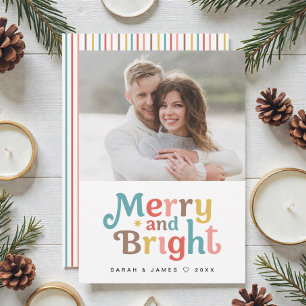 Merry and Bright Modern Photo Colorful christmas Holiday Card