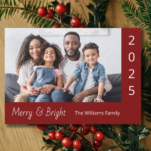 Merry and Bright Modern Red Christmas Family Photo Holiday Card